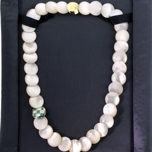 Tiffany & Co Cummings gold Mother of pearl opal inlaid necklace.